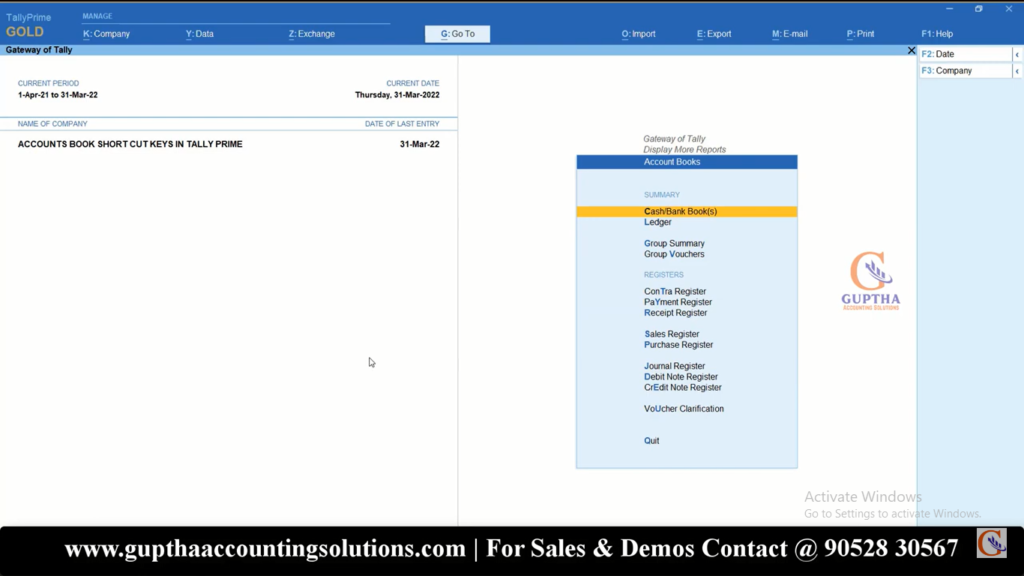 Tally Prime Shortcuts in Telugu 19