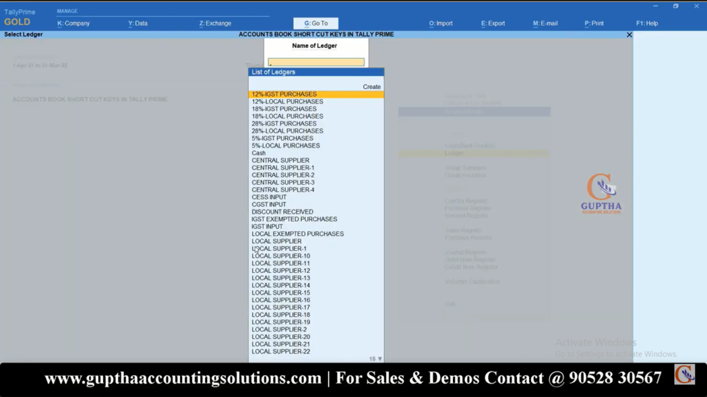 Tally Prime Shortcuts in Telugu 20