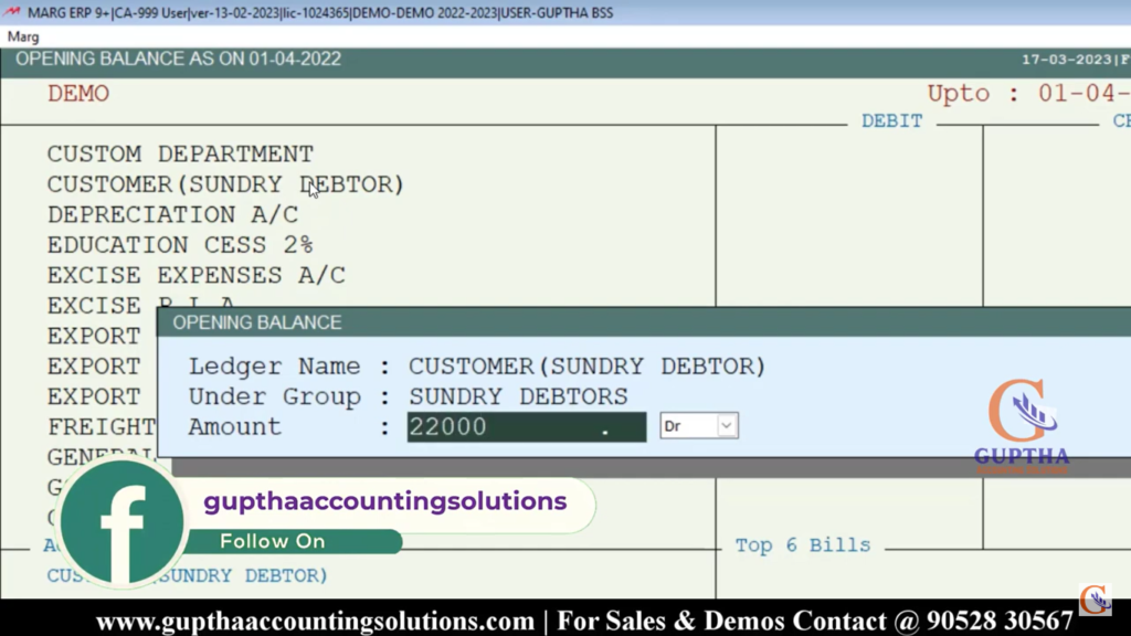 How to Enter Ledger Opening Balance in Marg ERP in Telugu 4