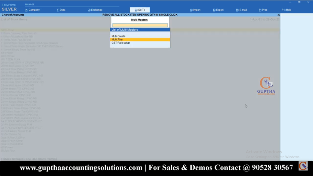 How to make All Items Stock Opening Quantity to Zero in Tally Prime in Telugu 11