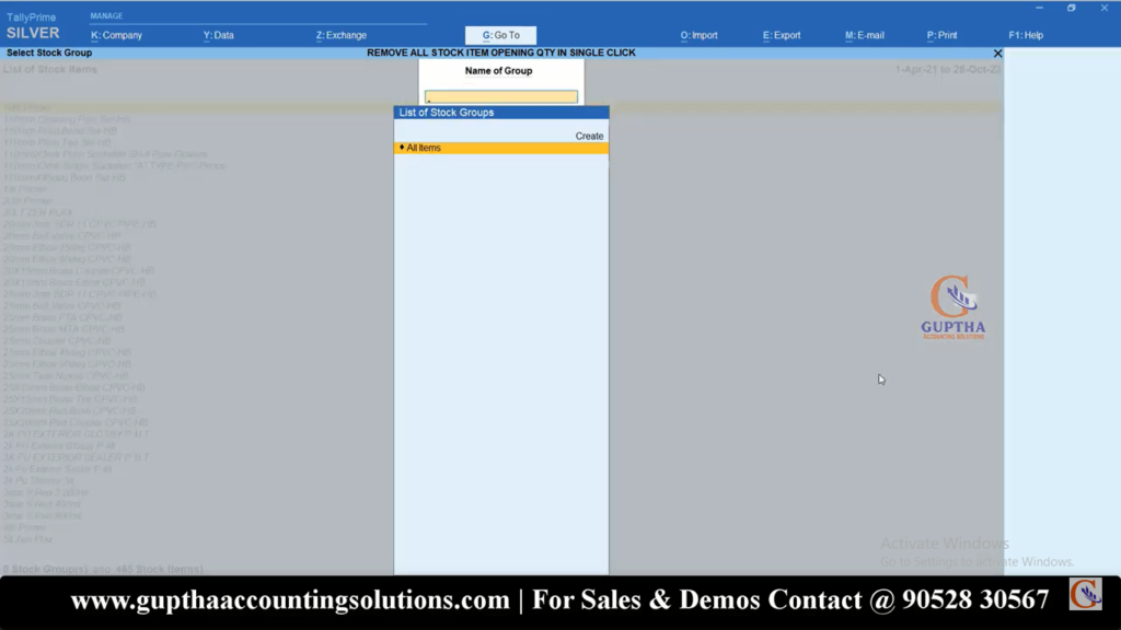 How to make All Items Stock Opening Quantity to Zero in Tally Prime in Telugu 12