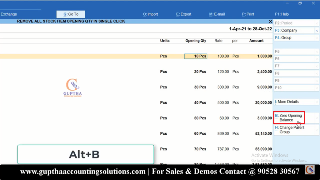 How to make All Items Stock Opening Quantity to Zero in Tally Prime in Telugu 6