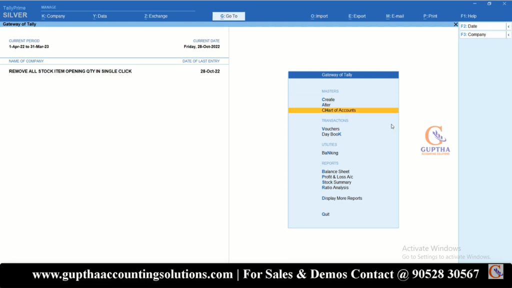 How to make All Items Stock Opening Quantity to Zero in Tally Prime in Telugu 8