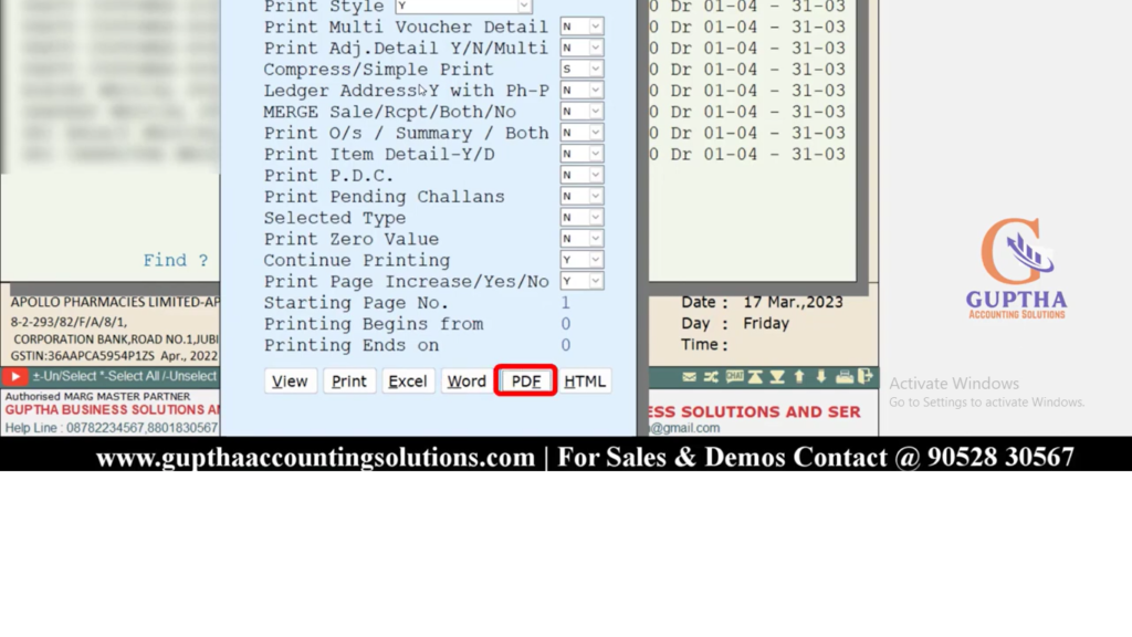 How to print Multi Ledgers in Marg ERP in Telugu 14