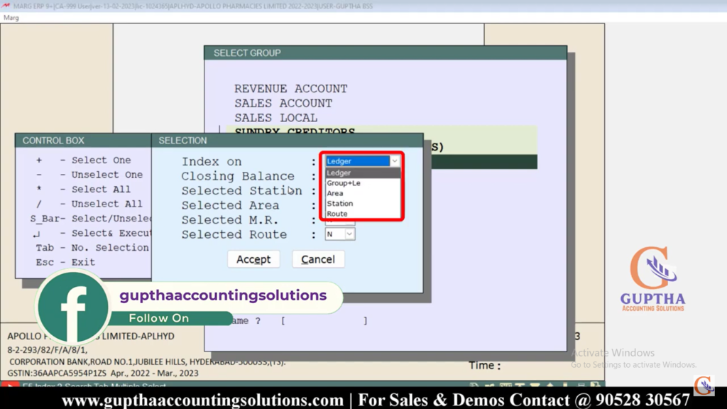 How to print Multi Ledgers in Marg ERP in Telugu 4