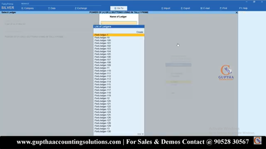 How to use Plus (+), Minus(-) Shortcuts in Tally Prime in Telugu 17