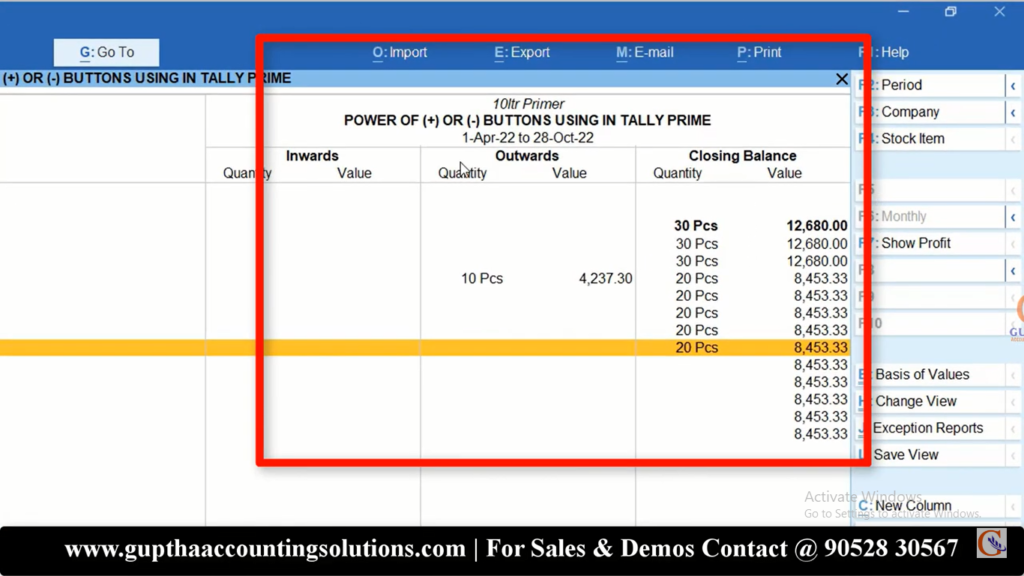 How to use Plus (+), Minus(-) Shortcuts in Tally Prime in Telugu 21