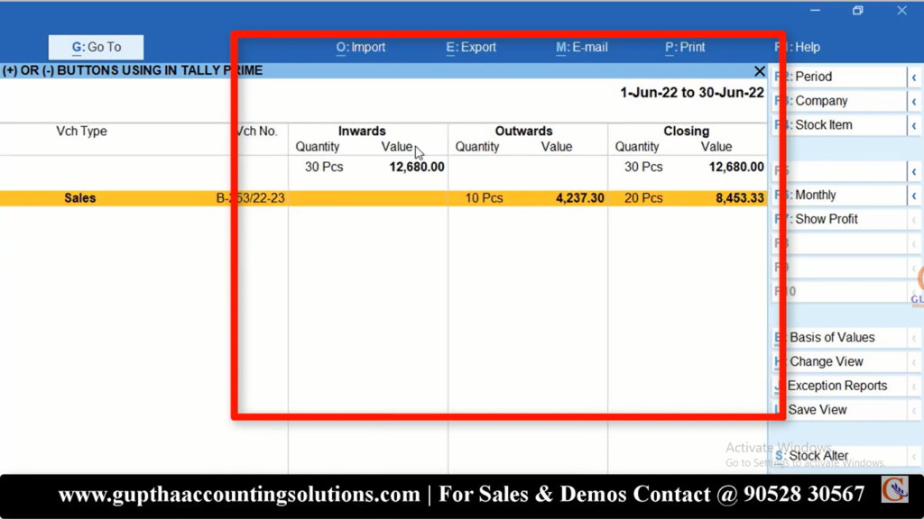 How to use Plus (+), Minus(-) Shortcuts in Tally Prime in Telugu 22