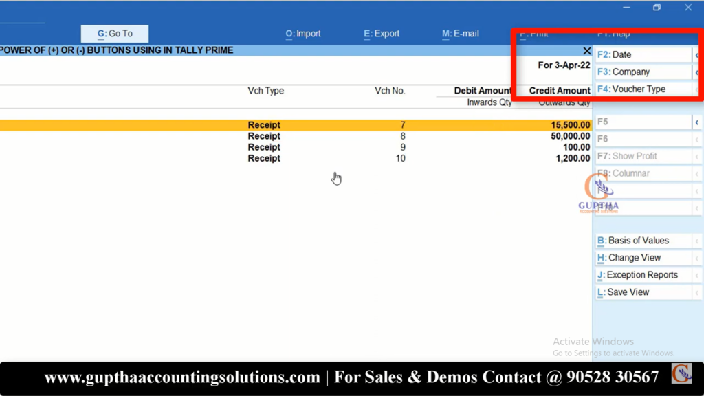 How to use Plus (+), Minus(-) Shortcuts in Tally Prime in Telugu 6